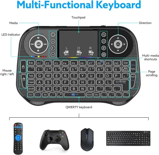Компактная беспроводная клавиатура Fusion Rainbow с тачпадом и разноцветной подсветкой для Android | iOS | TV | PC Фото num