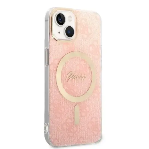 Zestaw Guess GUBPP14SH4EACSP Case+  Charger iPhone 14 | 15 | 13 6,1" różowy|pink hard case 4G Print MagSafe Фото num