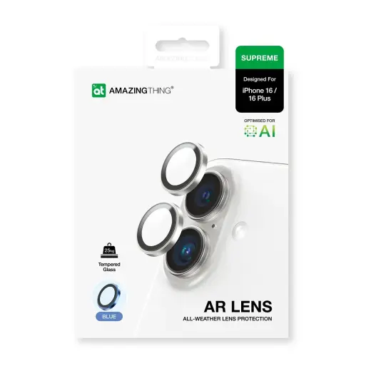 AmazingThing AR Aluminum 2 Lens Glass with Camera Lens Frame for iPhone 16 | 16 Plus - Blue Foto 4