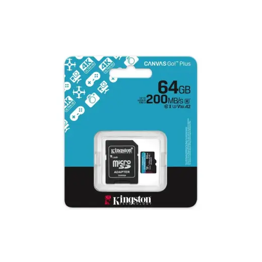 Kingston memory card 64GB microSDXC Canvas Go Plus Gen4 200MB/s A2 U3 V30 + adapter Фото num