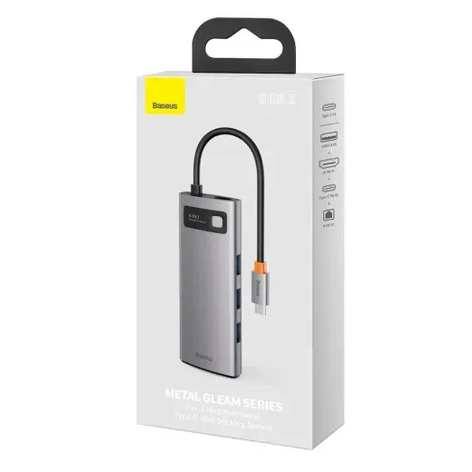 Baseus Metal Gleam 6in1 multifunctional HUB USB Type C - USB Type C Power Delivery 100 W | HDMI 4K 30 Hz | 3x USB 3.2 Gen 1 | RJ45 1 Gbps (CAHUB-CW0G) Foto 21