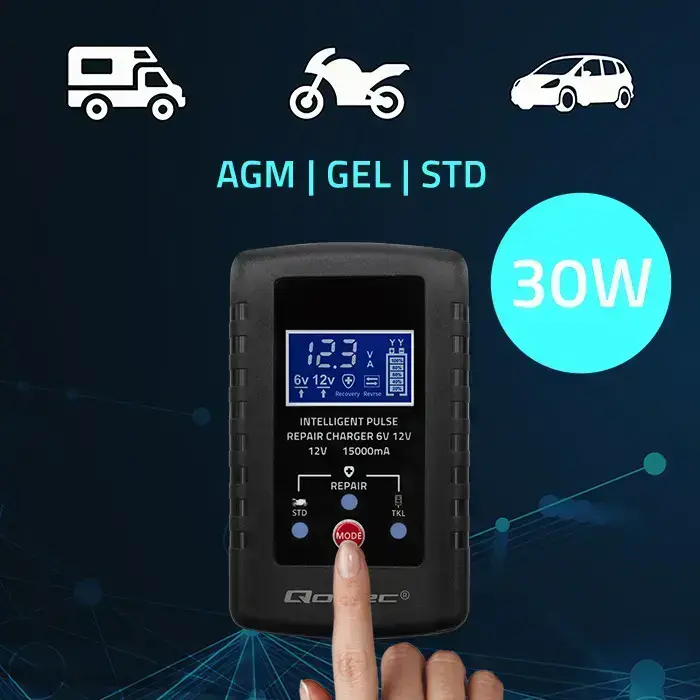 Qoltec Automatic charger for AGM GEL STD 6V/12V battery | 2A | Rectifier with repair function and LED display  Photo