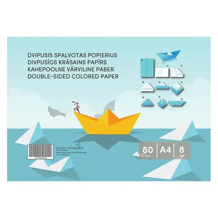 Krāsains papīrs, divpusējs, A4, 8 loksnes, 80gsm Foto 2