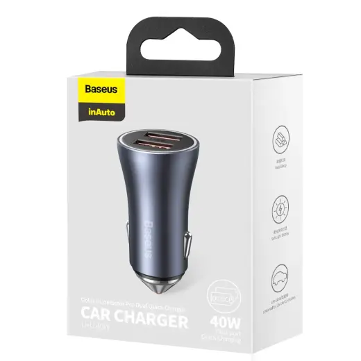 Baseus Golden Contactor Pro car charger, 2x USB, 40W (gray) Photo