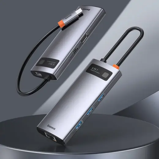 Baseus Metal Gleam 6in1 multifunctional HUB USB Type C - USB Type C Power Delivery 100 W | HDMI 4K 30 Hz | 3x USB 3.2 Gen 1 | RJ45 1 Gbps (CAHUB-CW0G) Foto 14