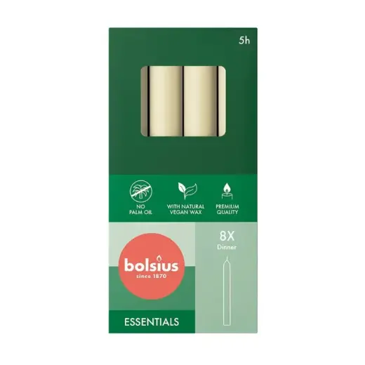 Galda sveces 8gab.kastē 170/20mm pērļu