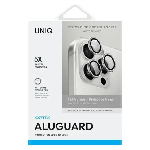 Uniq Optix Aluminum Camera Lens Protector iPhone 16 Pro 6.3" | 16 Pro Max 6.9" white shimmer camera lens glass with applicator Foto 2