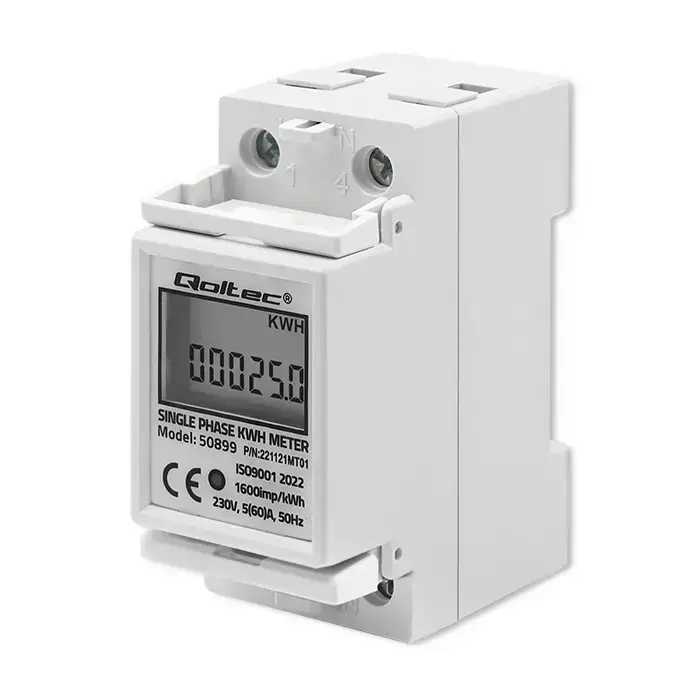 Qoltec Single phase electronic energy consumption meter | 230 V | LCD | 2P | DIN rail Фото num