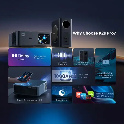 Yaber K2s Pro LCD FullHD 1080p Multimedia Projector with JBL Speakers and Subwoofer - Black Foto 11