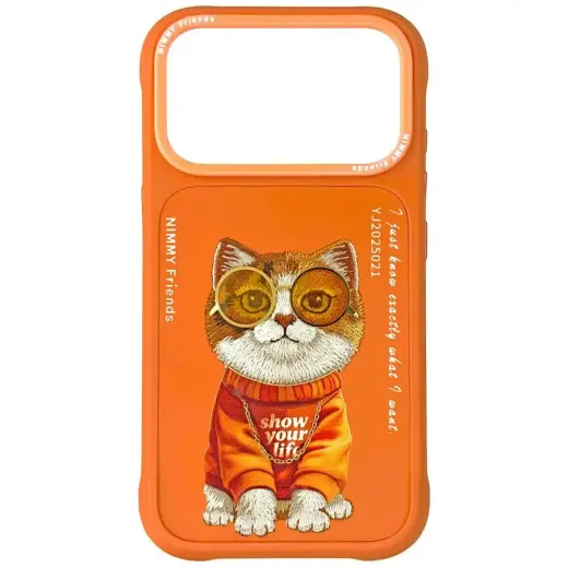 Etui Nimmy Glasses Cool Cat do iPhone 17  Pro pomarańczowy