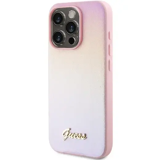 Guess Saffiano Iridescent Script case for iPhone 14 Pro Max - pink Фото num