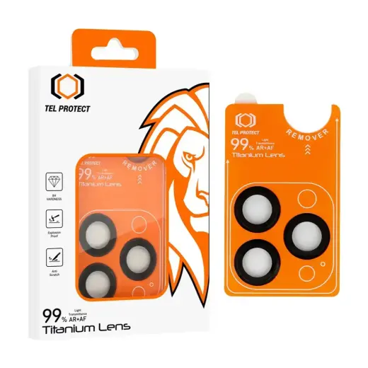 Tempered glass Tel Protect Titanium Lens 99% AR on camera for Iphone 16 Pro/16 Pro Max black (lens 3 pcs)