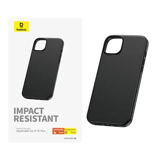 Phone Case for iPhone 15 Plus Baseus Fauxther Series (Black) Foto 3