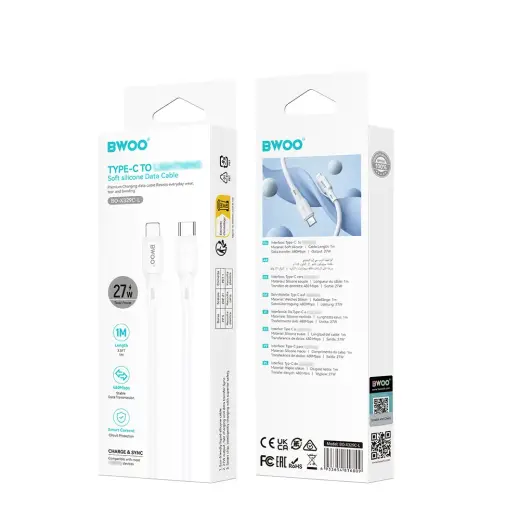 BWOO silicone cable X329CL 27W USB-C - Lightning 1m white Foto 4