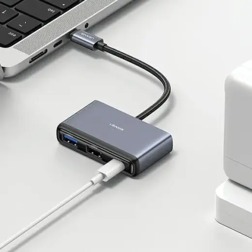 USAMS Adapter HUB 4w1 2xUSB 2.0|USB 3.0| USB-C szary|dark grey SJ627HUB01 (US-SJ627) Фото num