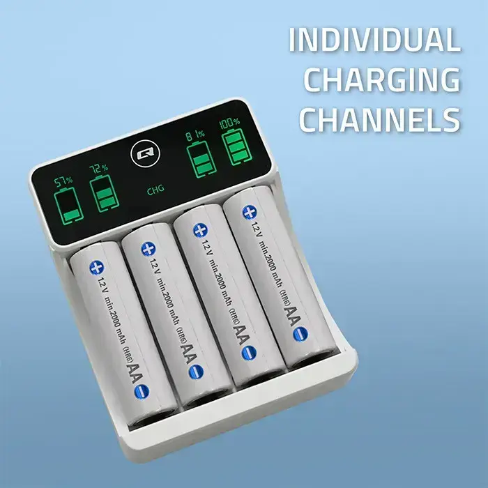 Qoltec Battery Charger for Ni-MH type R03 AAA R6 AA | LCD | USB-C cable | White  Foto 3