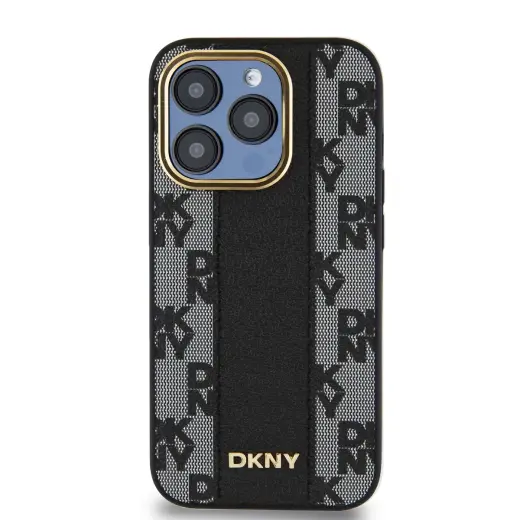 DKNY PU Leather Checkered Pattern Magsafe Case for iPhone 15 Pro Max Black