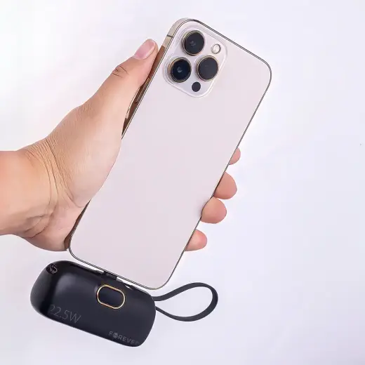 Forever mini MTB-100 external battery (powerbank) | 5000 mAh | 22.5W | Lightning, USB-C | LED display | black Photo