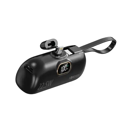 Forever mini MTB-100 external battery (powerbank) | 5000 mAh | 22.5W | Lightning, USB-C | LED display | black Photo