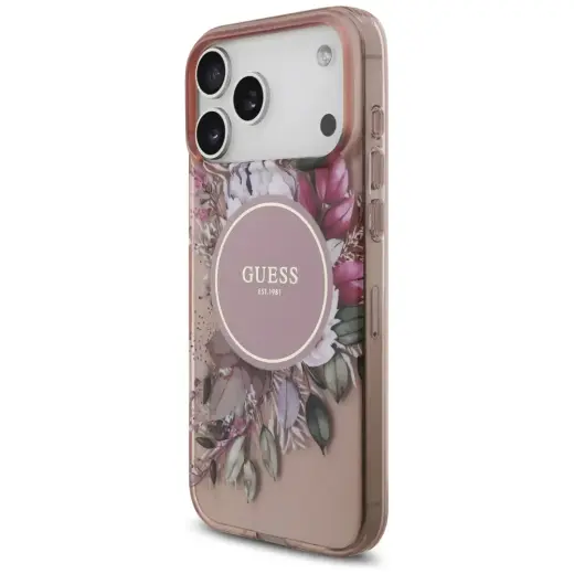 Guess IML Flowers Strap MagSafe Case for iPhone 17 Pro Max Pink Фото num