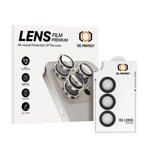 Tempered glass Tel Protect 3D Lens on camera for Samsung Galaxy S25 black (lens 3 pieces)