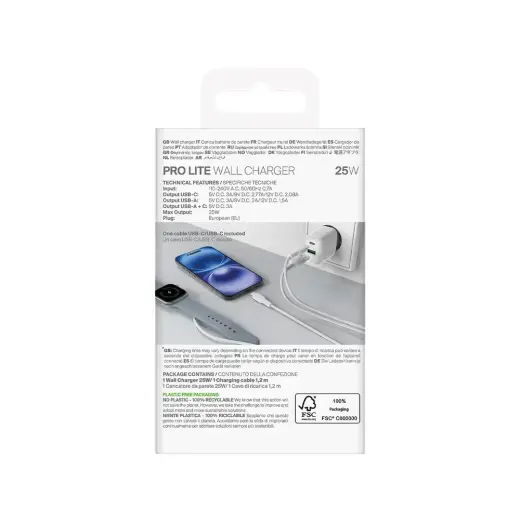 Puro PROLITE 25W USB-A / USB-C wall charger + USB-C - USB-C cable 1.2m - white Фото num