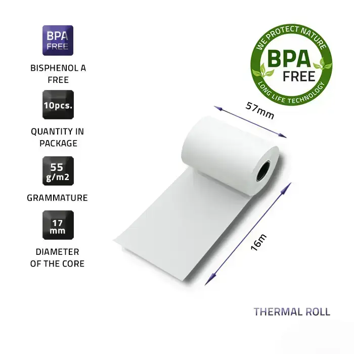 Qoltec Thermal roll 57 x 16 | 55g / m2 | 10 pcs. | BPA free Foto 2