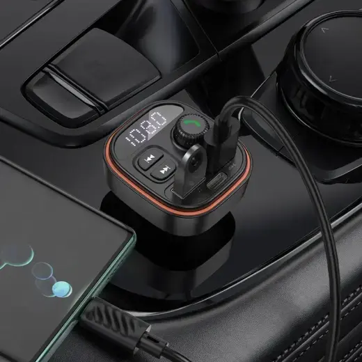 Borofone Transmitter FM BC59 Heroic MP3, Bluetooth - 2xUSB + Type C - black Foto 6