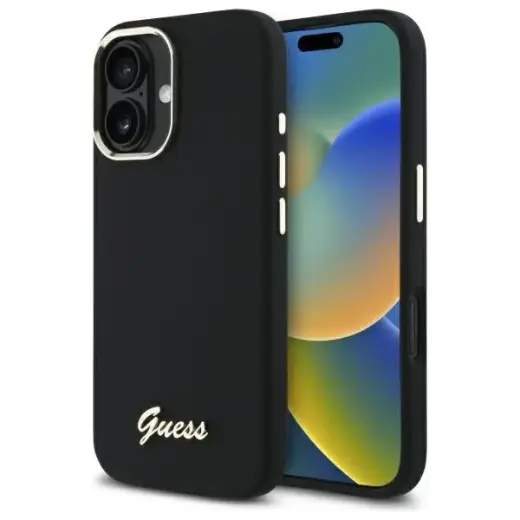 Guess GUHCP16MSMBSLK iPhone 16 Plus 6.7" black hardcase Silicone Script Metal Logo & Frame