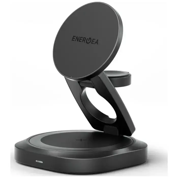 ENERGEA Alumag GYRO 360 bezvadu lādētājs | Qi 2.2 | Saderīgs ar MagSafe | 25W | pelēks