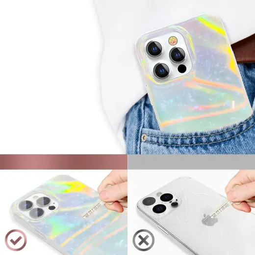 Kingxbar Shell Series luxury elegant phone case for iPhone 13 Pro pearl-mint Photo