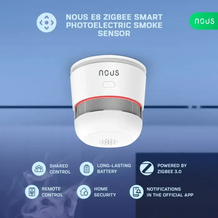 Išmanusis bevielis patalpos dūmų jutiklis su 85dB sirena, TUYA ZigBee MQTT