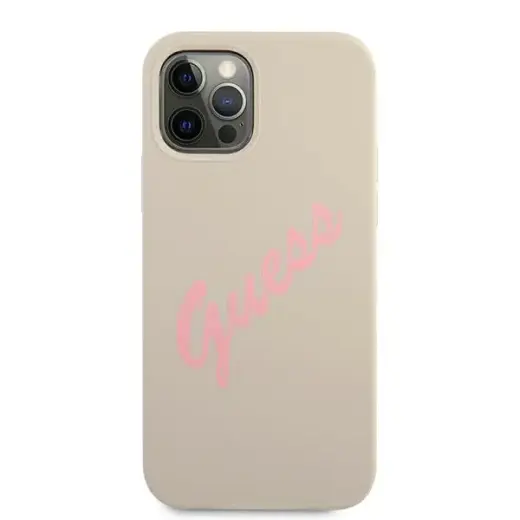 GUHCP12MLSVSGP Guess Silicone Vintage Pink Script Cover for iPhone 12|12 Pro 6.1 Grey Фото num