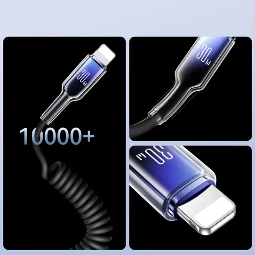 Joyroom S-A43 Crystal-Clear Series 30W USB-C - Lightning spiral cable 1.5m - black Foto 7
