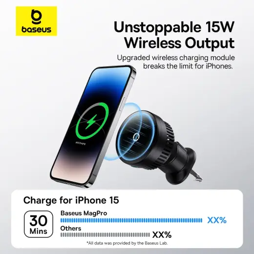 Baseus MagPro Series car holder with 15W inductive charger for air vent - black Фото num