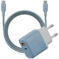 Wall charger Bazic GoPort Velox Kit USB-C|USB-A GaN 35W with cable blue Photo