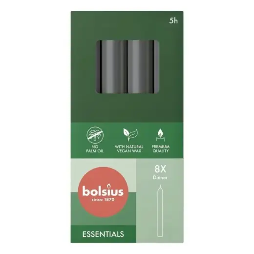 Galda sveces 8gab.kastē 170/20mm pelēkas