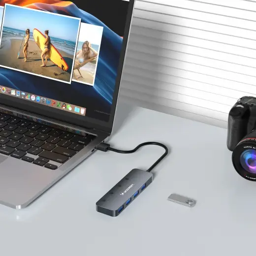 USB-A Hub Wozinsky WHS080YSS 4 x USB-A 3.0 with individual switches, aluminum, with 30 cm cable - gray Фото num