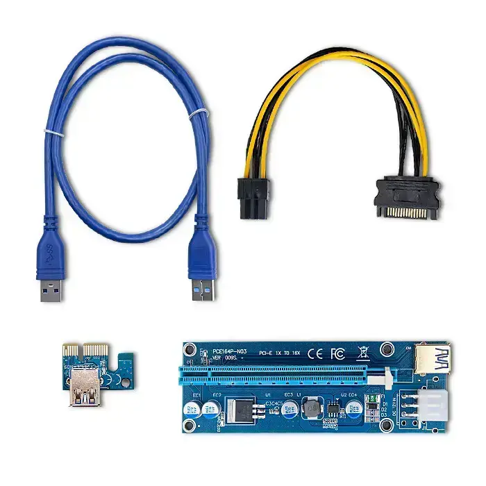Qoltec PCI-E Riser 1x - 16x | USB 3.0 | ver. 009S | SATA / PCI-E 6 pin