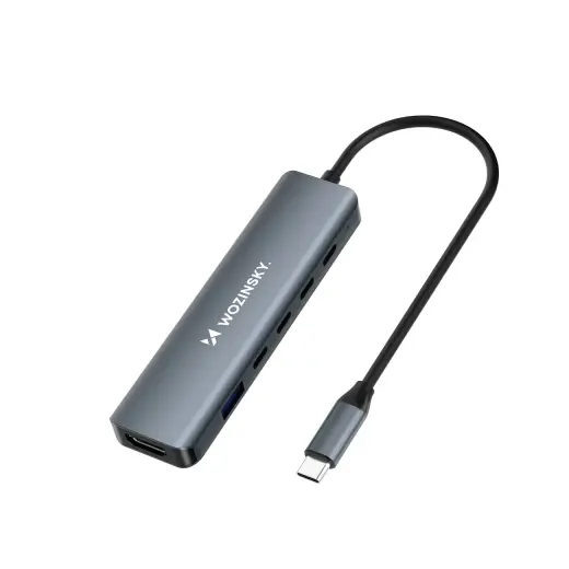 USB-C 6 in 1 Hub Wozinsky WHBC10Y4S Multifunctional, Aluminum, with 25 cm Cable - Gray