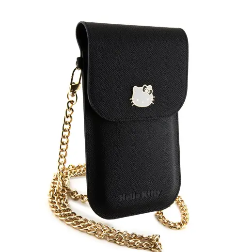Hello Kitty PU Metal Logo Leather Wallet Phone Bag Black Фото num