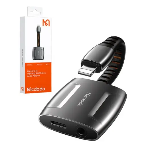 Lightning to Lightning + AUX 3.5mm mini jack adapter, Mcdodo CA-6340 (black) Фото num