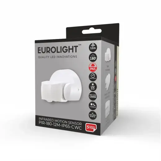 Judesio daviklis, PIR, 12m 1200W 180° IP65 sieninis/lubinis/kampinis Eurolight Foto 3