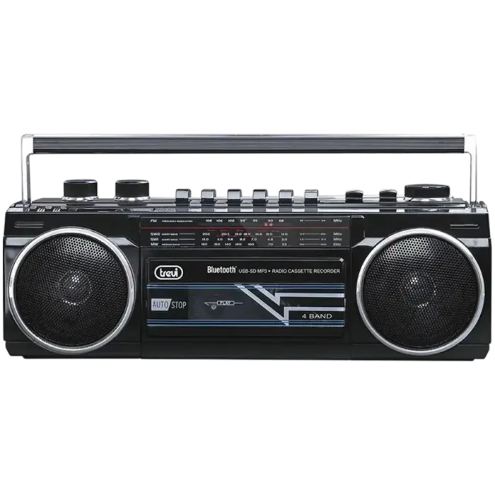 BT Radio Recorder, Cassette player/recorder with automatic recording level and autostop function, 4 band radio MW/FM/SW1-2, USB/SD inputs with playback of MP3 files, Wireless connection to listen to wireless music from Smartphone and Tablet, Black