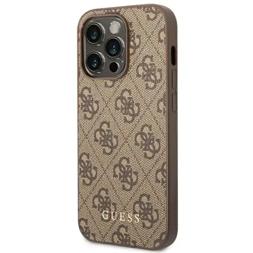 Guess GUHCP14LG4GFBR iPhone 14 Pro 6,1" brązowy|brown hard case 4G Metal Gold Logo Фото num