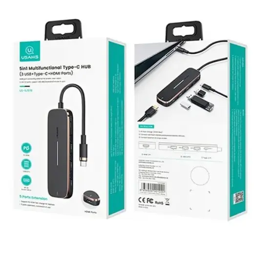 USAMS Adapter HUB 3xUSB + USB-C + HDMI czarny|black SJ578HUB01 (US-SJ578) Фото num