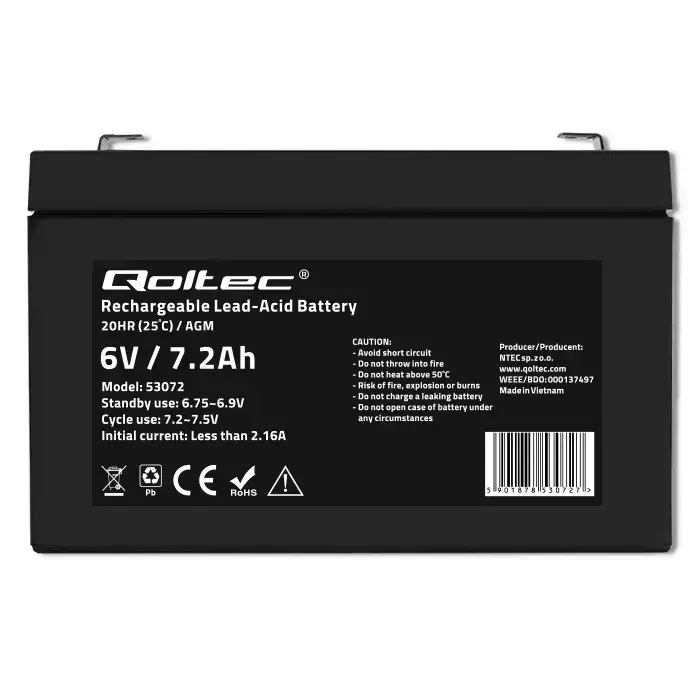 Qoltec AGM battery | 6V | 7.2 Ah | Maintenance-free | Efficient| LongLife | for toys, vehicles Foto 10
