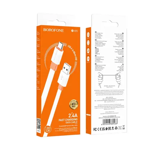 Borofone Cable BX89 Union - USB to Micro USB - 2,4A 1 metre white-orange Foto 5