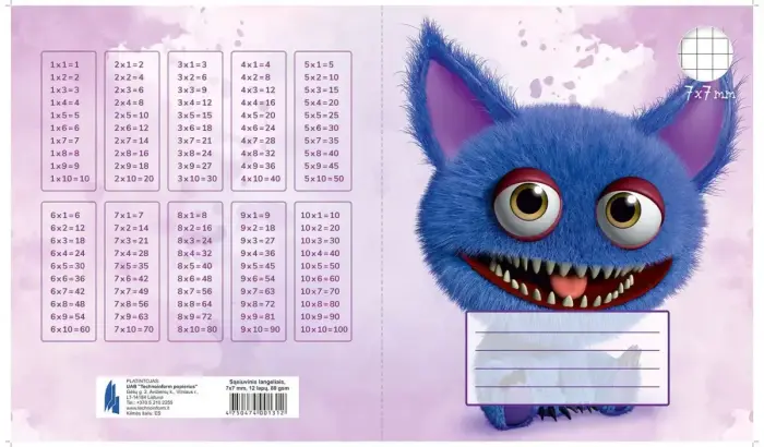 Burtnīca TECHNOINFORM, A5 formāts, 12 lapas, 80 g/m2, rūtiņu, 1.un 2. klasei Foto 5