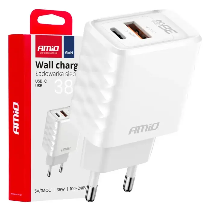 AMiO AMiO-04287 travel charger | 38W | GaN | USB-A, USB-C